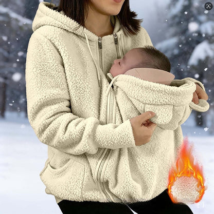 2-in-1 Kuscheljacke für Mama und Baby in Apricot