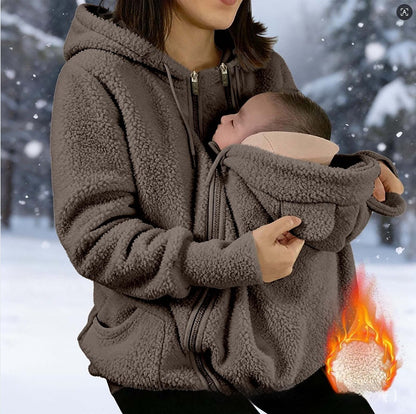 2-in-1 Kuscheljacke für Mama und Baby in Khaki